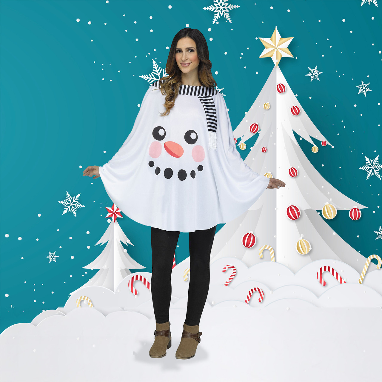 すのチル　 Man　ポンチョ　クリスマス Adult One Size Snowman Christmas Poncho | Christmas Central